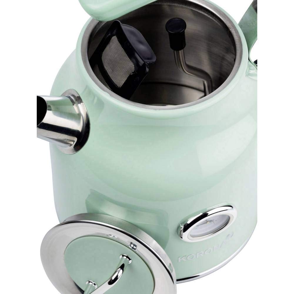 Korona 20665 czajnik elektryczny | design retro | miętowy | 1,7 litra wody do herbaty i kawy | 2200 W | wskaźnik temperatury | filtr kamienia | zatrzymanie pary