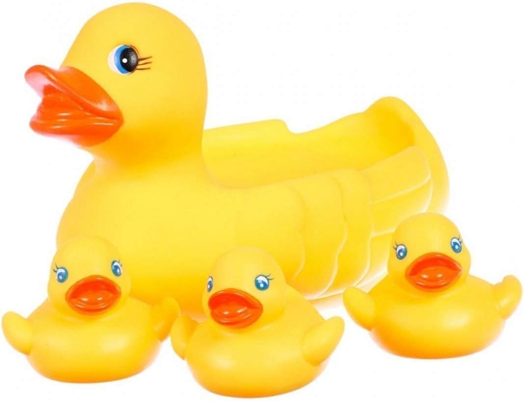 pmw-Squeeze chu chu Sound Bathtub Toys for Toddler Kids (4 pc Duck Family)- Multi Color
