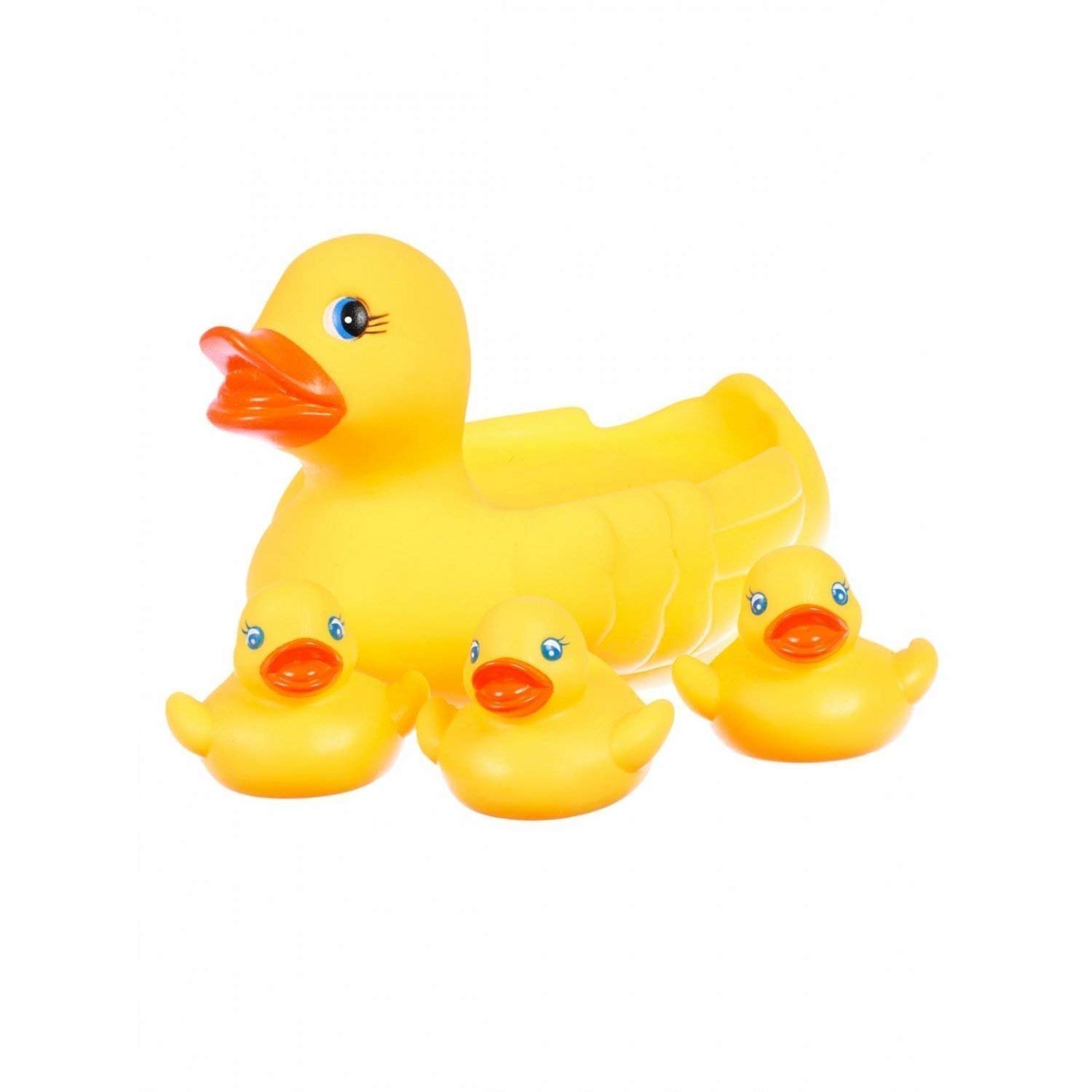 pmw-Squeeze chu chu Sound Bathtub Toys for Toddler Kids (4 pc Duck Family)- Multi Color