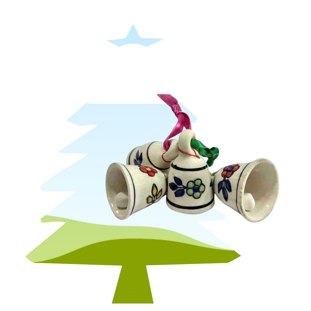Set of 4 Small Size (Height 3 inches) Ceramic Bells to Decorate Christmas Tree, Festive Decoration. Create Awesome Sound .(Pack Contains 4 Ceramic Small Size Bells only)