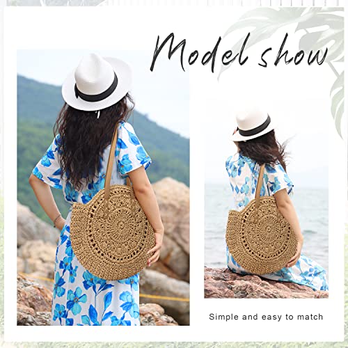 Women Straw Bag Round Handwoven Summer Beach Tote Bag Natural Chic Vacation Shoulder bag2