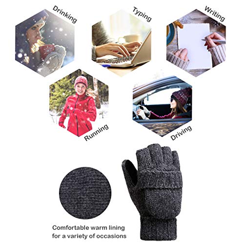 ECOMBOS Vingerloze handschoenen voor dames, gebreide handschoenen met wanten flap - Image 8