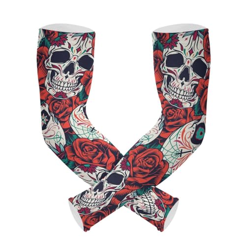 Halloween Red Rose Teschi Raffreddamento Manicotti Del Braccio Copertura 1 Paio di Protezione Solare UV Manicotto Del Manicotto