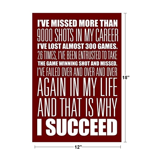 Image of I Succeed Growth Mindset Quote Famous Sports Motivation Cool Wall Art Print Poster 12x18