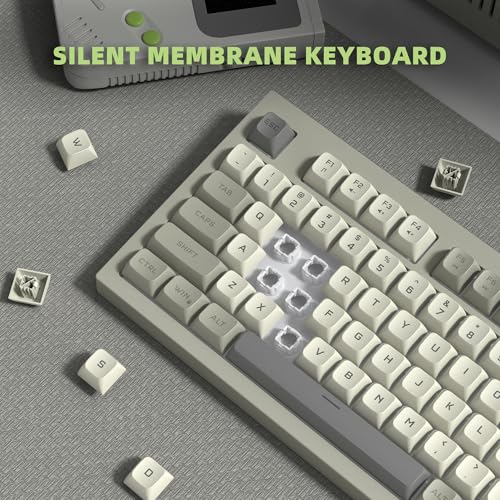 Image of womier DK98 Retro Wired Gaming Keyboard Creamy Membrane with Rainbow RGB Backlight - Quiet,Volume Knob,PBT Keycap 97 Key ANSI Layout Compatible with Windows 10 /8.1 /8 /7 (Grey)