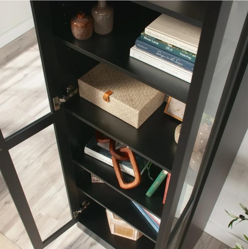 Glass Door Storage Cabinet Bookcase (Black Finish)