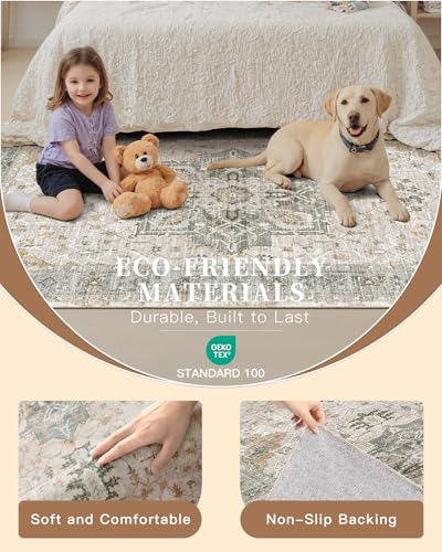 Madane Washable Runner Rug - 2x6 Rug Runners for Hallways 6 Foot Non Slip Vintage Kitchen Runner Rug Ultra-Thin Bathroom Runner Rugs Carpet Laundry Room Bedroom (2x6ft, Light Taupe Brown)