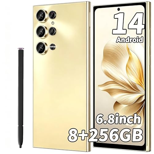Image of C24 Ultra Unlocked Phone, 8GB+256GB Large Storage Smart Phone, | Android 14 Cell Phone, 6800 mAh Battery, 6.8-inch /5G Dual SIM [Works with T-Mobile, AT&T] Gold