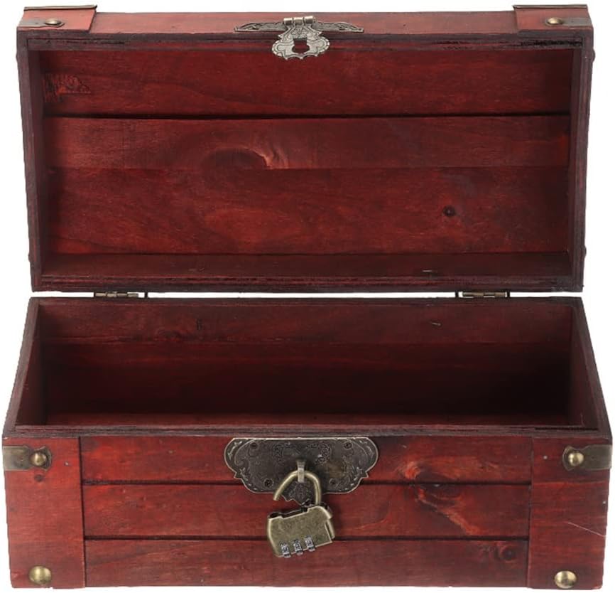 Wooden Chest Antique Wooden Lock Chest Treasure Storage Box Home Decor for Keeping Earrings Small Things