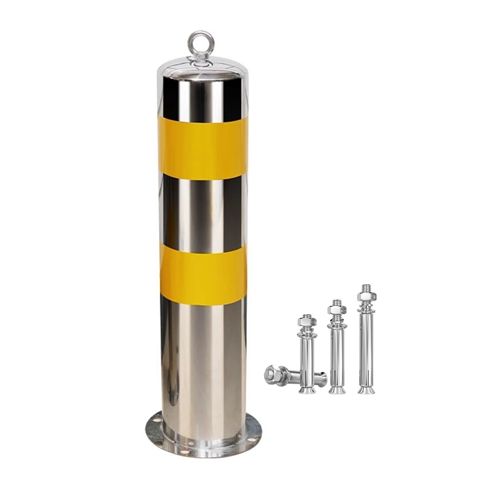 Barrera de Aparcamiento Poste de bolardo Seguridad Acero Inoxidable con Anillo Colgante Cadena Hierro, Garaje, Barrera estacionamiento, 4 Pernos Anclaje para áreas sensibles al tráfico