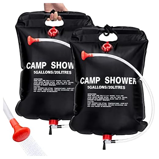 ailker 2 Pack Solar Shower Bag for Camp, 5 Gallons/20L Portable Camping Shower Bag with Removable Hose and On-Off Switchable Shower Head for Camping Beach Swimming Outdoor Traveling