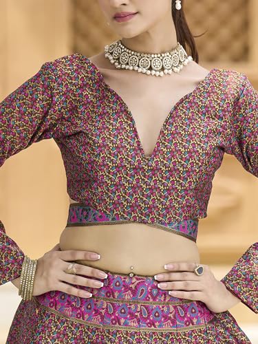 Image of PURVAJA Women's Kanjiwaram Semi-Stitched Lehenga choli