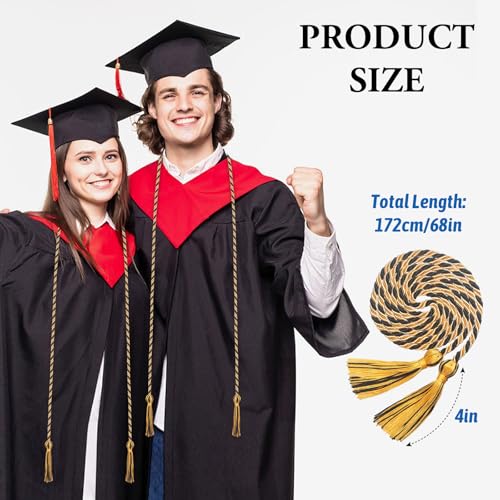 Image of ONUPGO Gold Black Graduation Cord, Graduation Honor Cords Rayon Braided Tassel Cord for 2026, 68 inch Polyester Yarn Long Robe Honor Rope for Graduation Students, Bachelor Gown