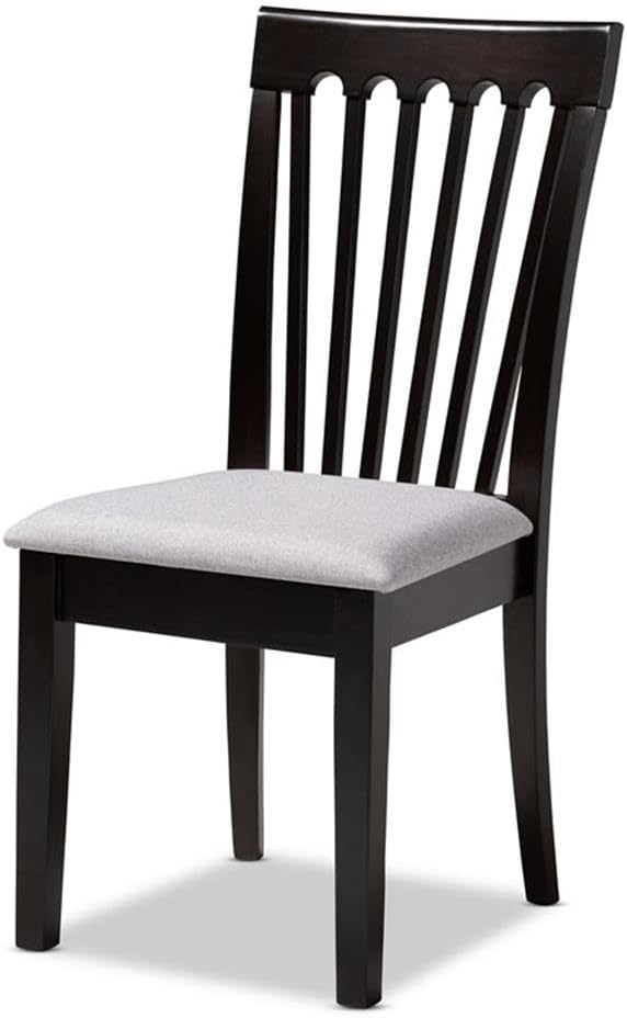 BOWERY HILL Mid-Century Dining Chair Set, Solid Rubberwood, Espresso and Gray Finish, Foam-Padded Polyester Seat, Cut-Out Back Design, Set of 4, 18.5" Seat Height, Comfortable Dining Room Seating