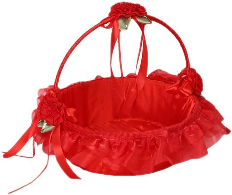 HBJWOV Flower Basket Portable Wicker Dancing Lace Wedding Bridesmaid Girl Petal(D)
