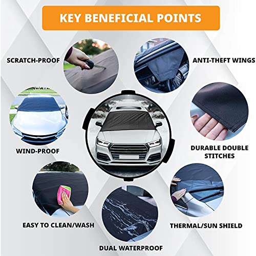 Jteena Car Windshield Cover For Ice And Snow, 600D Oxford Fabric Windshield Frost Cover Ice Removal Wiper Protector, Front Window Covers Fit For Most Cars Trucks Vans And Suvs (75" X 47.25") #TOP7