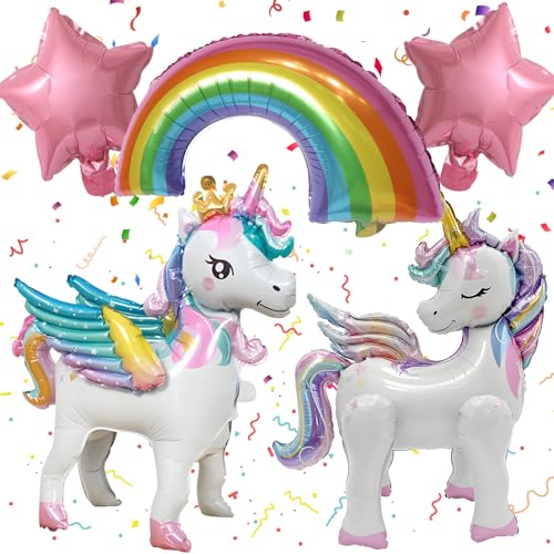 Set di Palloncini Unicorno, Palloncino Foil Arcobaleno, Palloncini a Forma di Unicorno, 3D Palloncini Compleanno Unicorno, Addobbi per Tema Unicorno Compleanno Bambini Festa