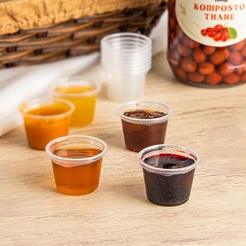 Image of GUSTO [250 Count 1 oz Jello Shot Cups (No Lids) - Small Disposable Plastic Cups for Condiments, Sauces, Dressings, Samples & Tastings - Durable, Stackable (Formerly Comfy Package)
