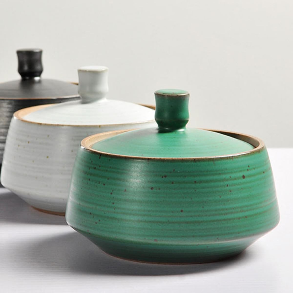 NUOBESTY Tarro de Cerámica Artesanal Japonés para Almacenamiento de Té Suelto, Pequeño Bote Vintage Esmalte Azul Hierro, Recipiente Hermético para Cocina y Conservación de Alimentos