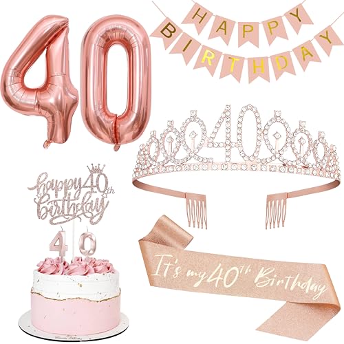 40th Birthday Decorations for Women, Tiara and Sash Party Kit