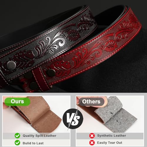 Image of SANSTHS 2 Pack Western Belts for Men without Buckle, Cowboy Belt for Buckle Western Leather Belt Straps for Jeans