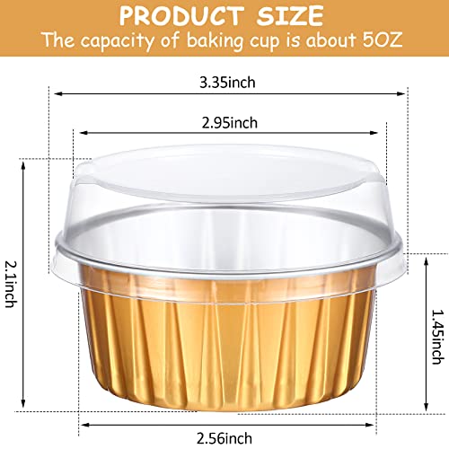Thenshop 200 Pcs 5oz Mini Aluminum Baking Cups with Lid Disposable Loaf Cake Pans Birthday Wedding Party Foil Cupcake Tins Liner Crème BrûLée Ramekins Dessert Custard Pie Cheesecake Muffin Container by Thenshop - Image 2