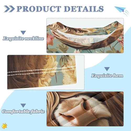 Boys Short Sleeve T-Shirts Cattle Cow Highland Floral Rashguard Kids Swim Shirts Sun UPF 50+3