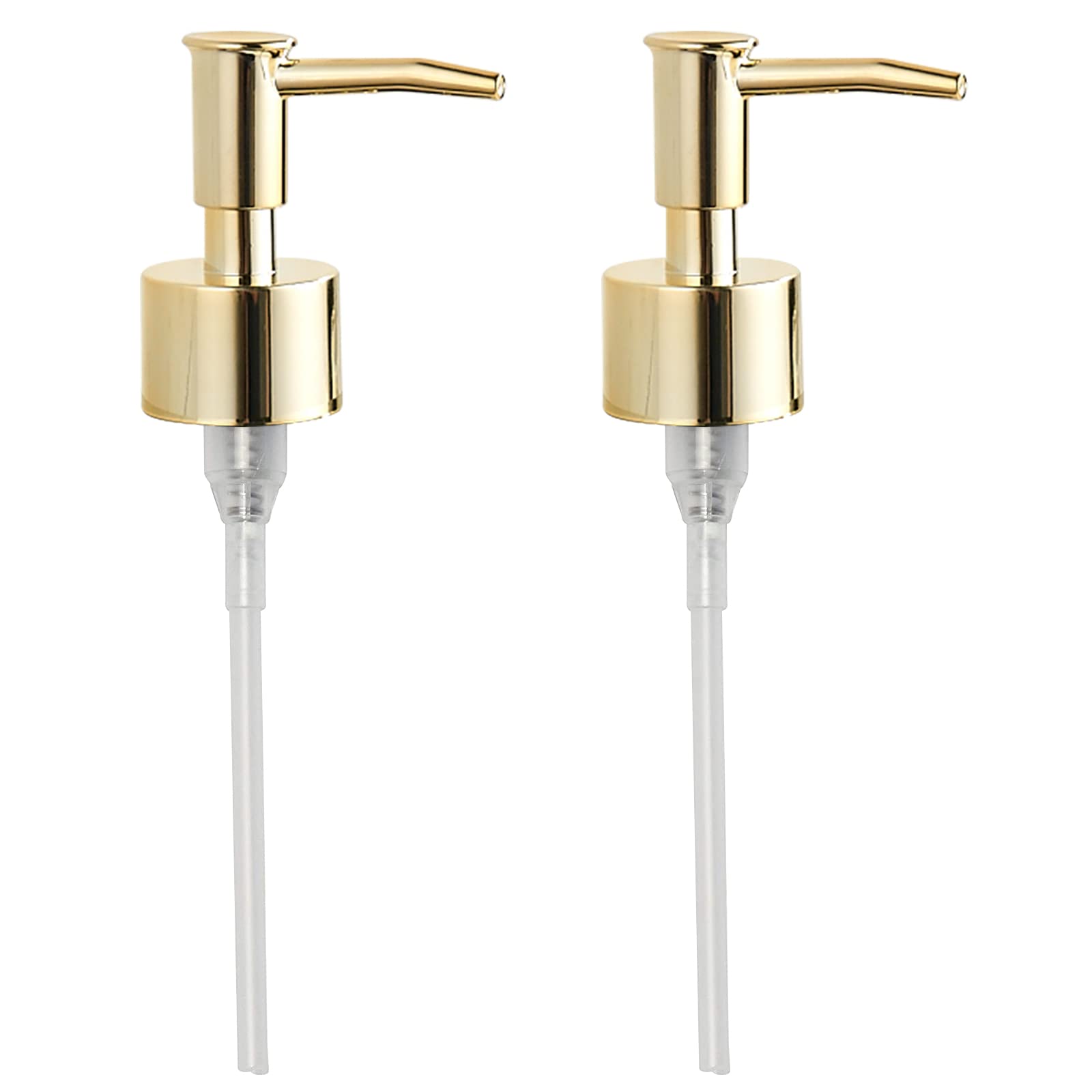 BGL Bomba de jabón de acero inoxidable y plástico, 2 unidades, para dispensador de jabón, champú, gel de ducha de botellas, color dorado