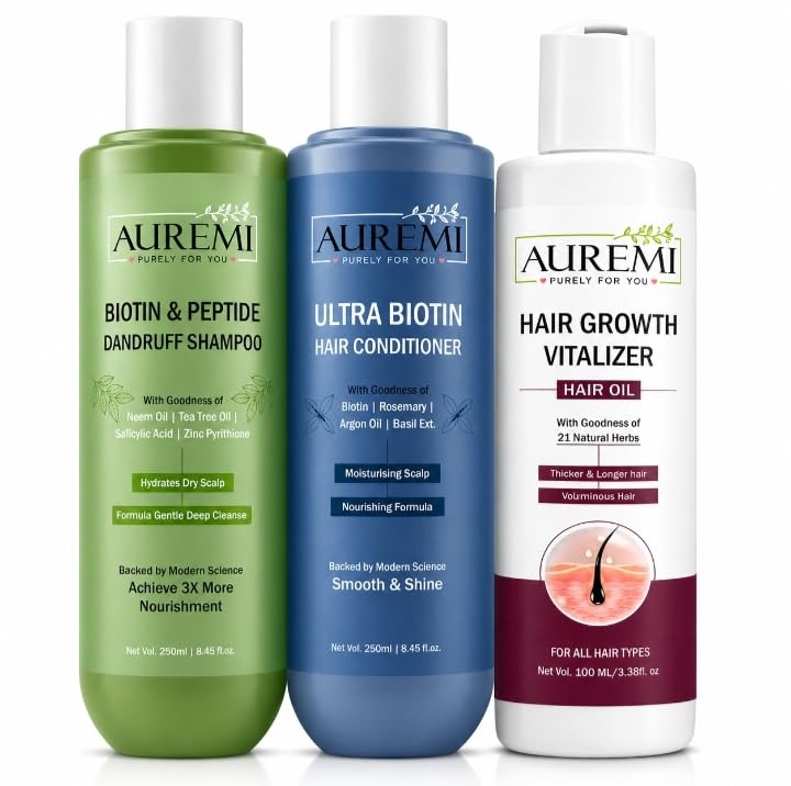 AUREMI Hair Care Combo Pack | Biotin & Peptide Anti-Dandruff Shampoo, Ultra Biotin Hair Conditioner & Hair Growth Vitalizer Oil | Complete Hair Nourishment & Scalp Care Kit | For All Hair Types (Pack of 3)-image-32