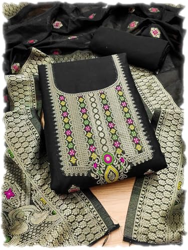 Image of Chanderi Suit Vol 5 | Pure Chanderi Banarasi Silk (3m) | Soft Cotton Bottom (2.5m) | Woven Chanderi Banarasi Silk Dupatta (2.3m) with Tassels, Unstitched Material, Fits up to 60 inch, Length 48