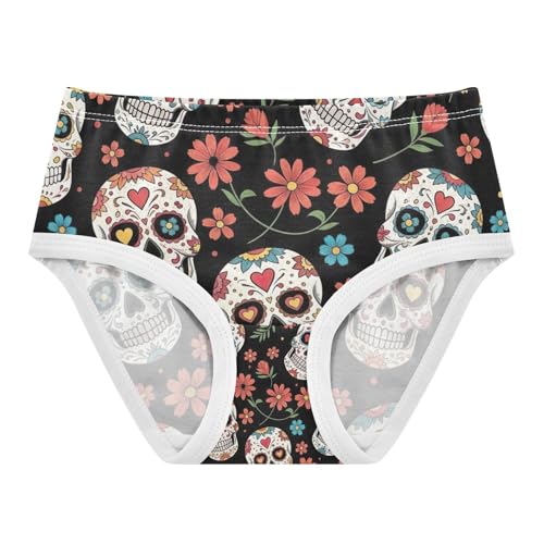Panties for Girls, Colorful Skulls Flowers Hearts Toddler Girl Briefs, Girls Cotton Underwear, 2T–8 Years