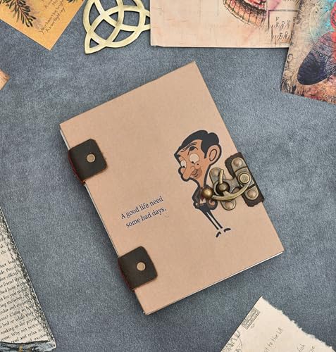 Image of Funny Mr. Bean Diary | Handmade Recycled Paper Journal with Metal Lock | 7x5 Inch Eco-Friendly Notebook for Writing, Drawing & Personal Use