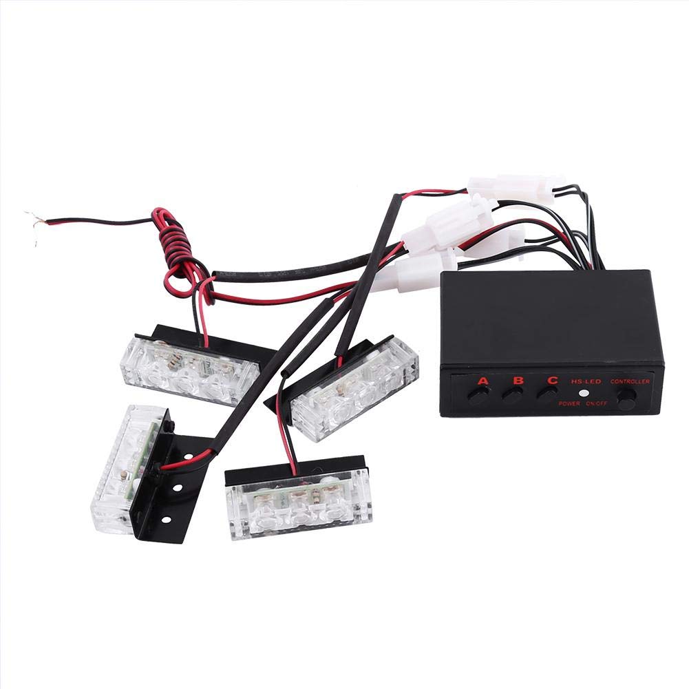 Grille Light Strobe Lamp Warning Flash Light,6W 12V 4x3 High Intensity LED Emergency Hazard Warning Strobe Lights,3 Modes.(White) Internal Lights Of The Car 12V White Strobe Light