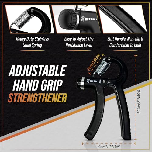 Strongergy Hand Grip para Ejercitar Antebrazo - Kit de 5 piezas, Fortalecedor de Agarre Ajustable, Fortalecedor de Dedos, Goma para Estirar Dedos, Pelota Antiestrés, Anillo para Fortalecer Mano - Imagen 4