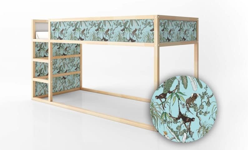 KURA Bed Monkeys and Parrots in Exotic Plants Flowers Floral Animal Decals Sticker Furniture Decals for Nursery Adhesive
