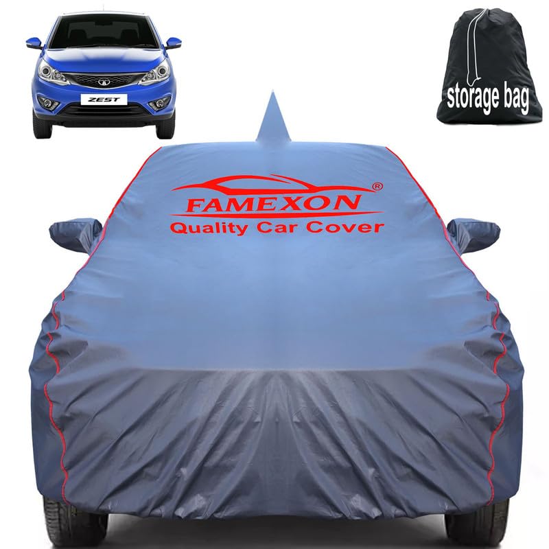Image of Waterproof Car Body Cover Compatible for Zest with Mirror Pockets, Scratchproof Car Cover Red Pipein Design Dust-Proof Sun Protection (Grey) LGWP6223