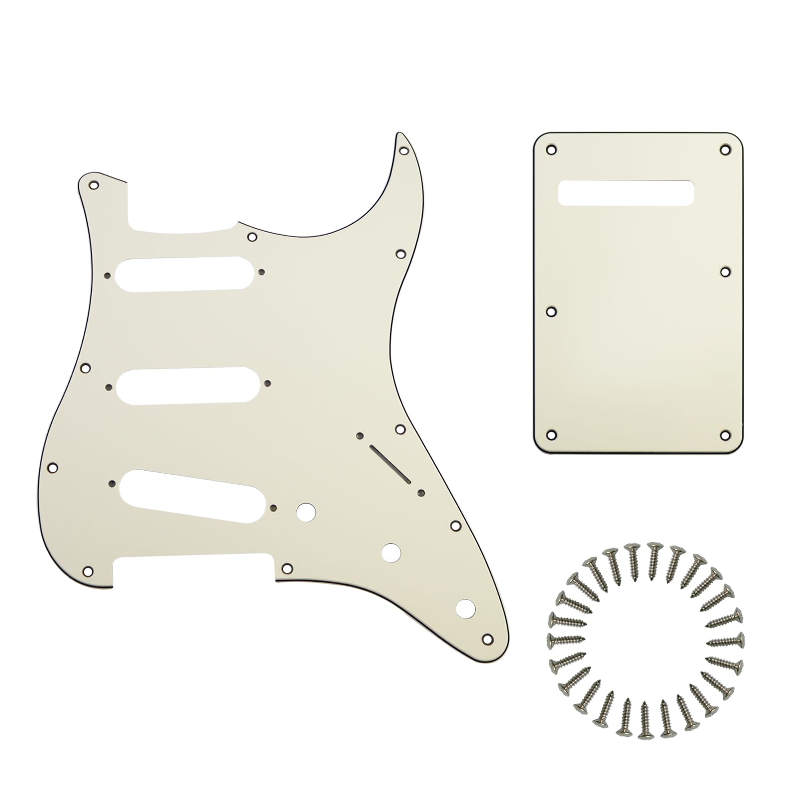 SSS Strat Pickguard and BackPlate Set for Fender Guitar, Ivory 3Ply