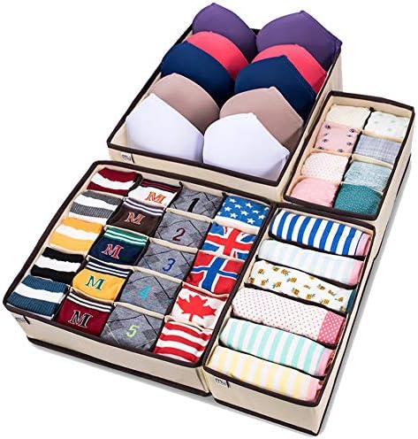 MIU COLOR Foldable Closet Underwear Organizer Drawer Divider Storage Boxes Under Bed Organizer 4 Set for Underwear, Bras, Socks, Ties, Scarves