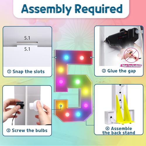 Image of Imprsv Colorful 4FT Marquee Numbers 5, 18 Colors Large Light up Numbers | RGB with Remote, Birthday Party Decorations Anniversary Wedding Decorations Assembly Required 23 Pcs Accessory Set