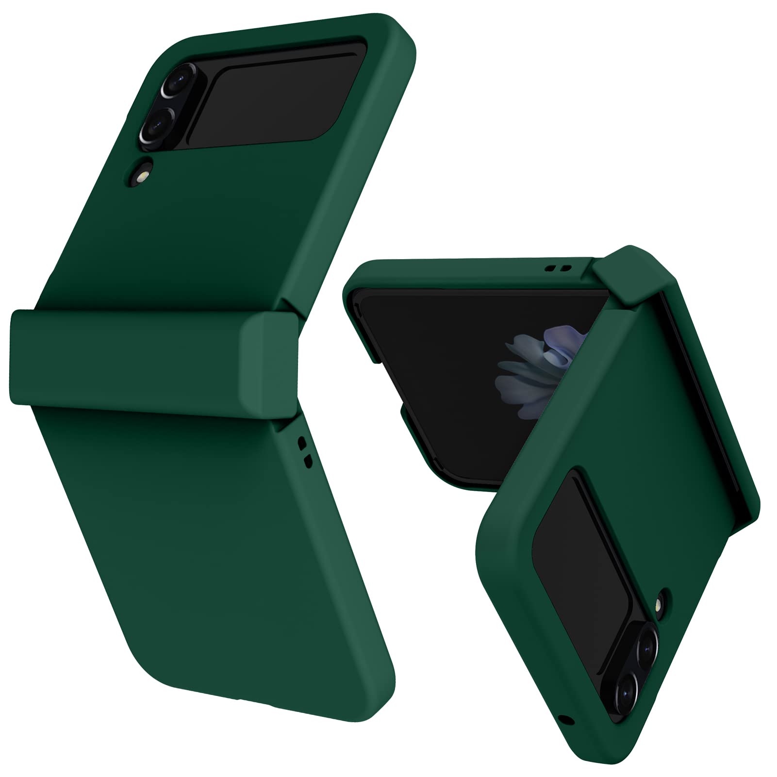 PERRKLD Compatible with Samsung Galaxy Z Flip 4 Case with Hinge Protection Soft Flexible Silicone Shockproof Heavy Duty Protective Phone Case Cover for Z Flip 4 5G 2022 - Dark Green