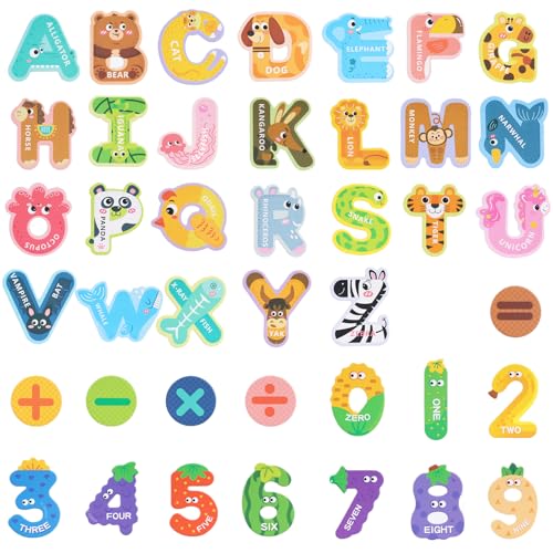 LOVESTOWN Alphabet Magnets,41 PCS Magnetic Alphabet Letters and Numbers Set, Animal Fridge Learning Toys for Kids
