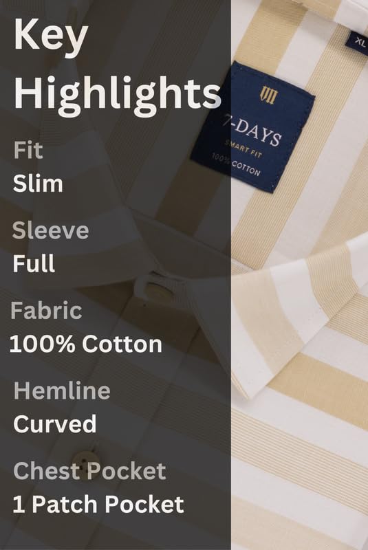 Image of 7-DAYS Men's Premium Striped Shirt - 100% Cotton, Tailored Fit (Between Slim & Regular), Full Sleeve, with Pocket - Smart Office & Casual Look