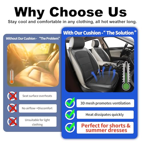 BEITK 2 Pack Ventilated Cooling Car Seat Covers, 3D Air Mesh Breathable Leather Front Seat Protectors with Storage Pocket, Non-Slip Cool Seat Cushion Universal Fit for Sedan SUV Truck (Black) — view 4