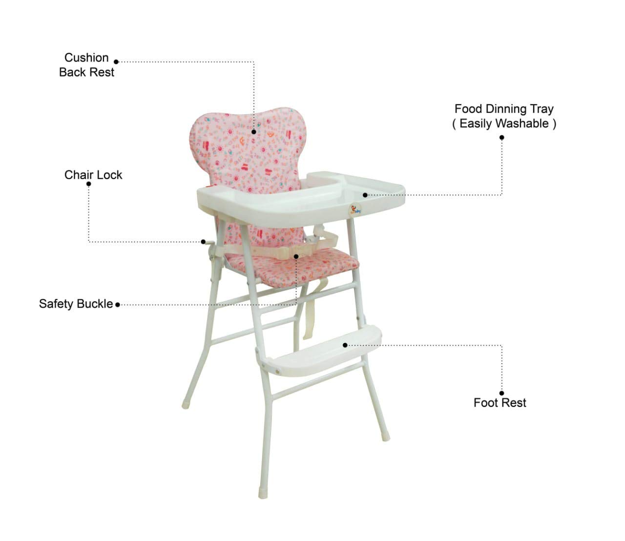 ZOSHOMI Mealtime High Chair with Soft Cushion and Protection Belt for Baby (Pink)