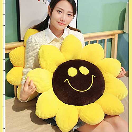 Flower Plush Pillow, Flower Shaped Pillow Floor Sunflower Flower Pillow Comfortable Sunflower Smiley Cushion Yellow Sun Flower Plush Home Bedroom Shop Restaurant Decor (Smile And Round Eyes,27.5") #TOP1