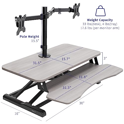 Image of VIVO Height Adjustable 32 inch Standing Desk Converter with Dual 13 to 30 inch Monitor Stand, Sit Stand Monitor Mount and Desk Riser, Gray, DESK-V000K-M2G