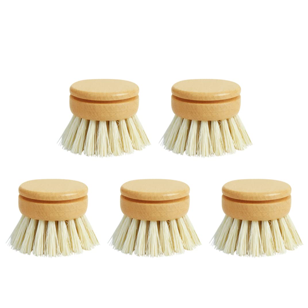 Mskmnkot Numb Brushes Heads Eco-Friendly Dish Brush Replacement Heads - 5 Pieces Natural Sisal Hemp And Beech Wood Scrubbing Brushes 1