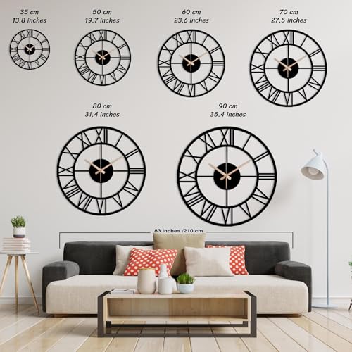 Image of Metal Wall Clock for Living Room, Bedroom, Office, Kitchen, Home and Hall, Stylish Designer Big Size Modern Wall Watch for Home Decor Black (Roman, 40 CMS)