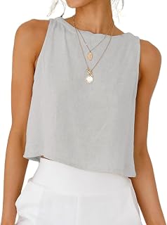 Womens Linen Crop Tank Tops Cute Summer Sleeveless Cropped Linen Tops