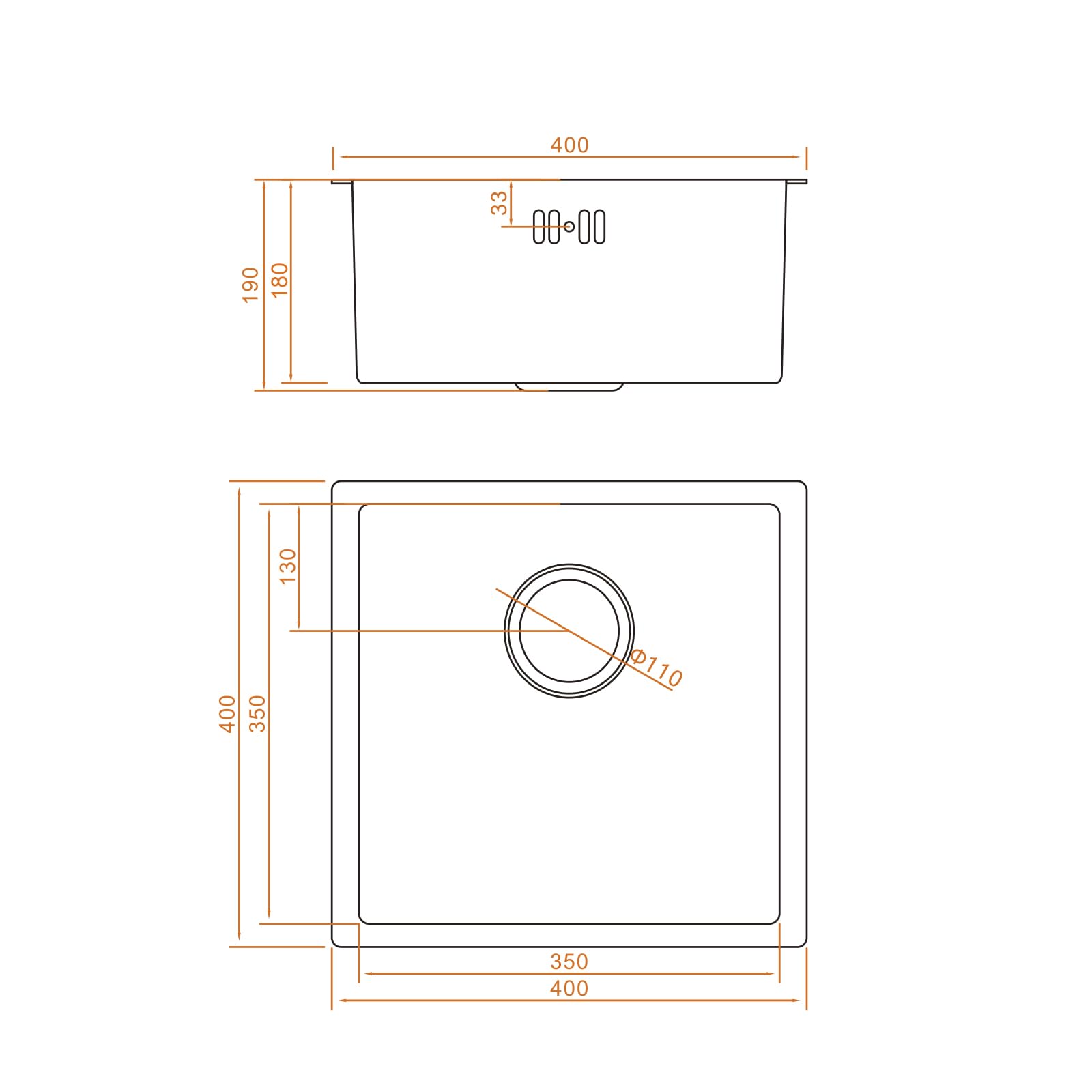 Ibergrif M84040 zlewozmywak kuchenny 40 x 40 cm, zlewozmywak pod blatem lub blatem z filtrem spustowym, stal nierdzewna